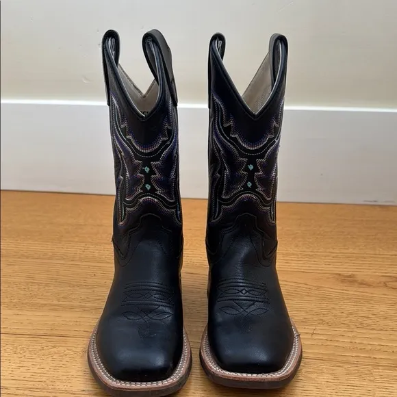 Old West Kids Leather Western Boots, Black 12