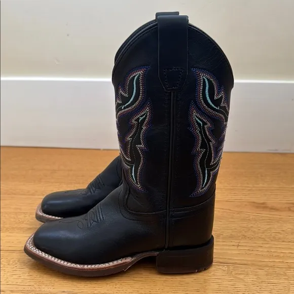 Old West Kids Leather Western Boots, Black 12