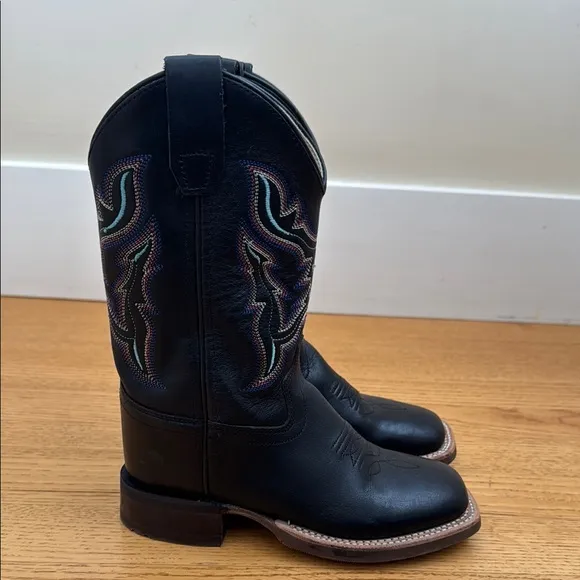 Old West Kids Leather Western Boots, Black 12