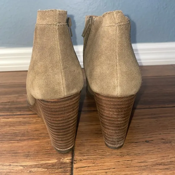 Olive taupe suede leather booties ankle boots heels