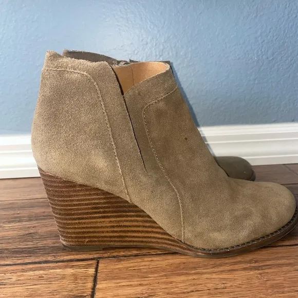 Olive taupe suede leather booties ankle boots heels