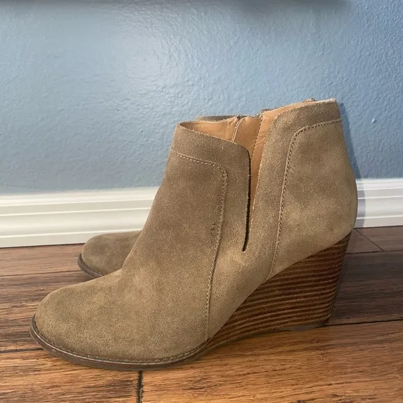 Olive taupe suede leather booties ankle boots heels