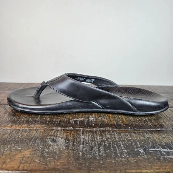 OluKai Auinala Mens Size 10 Beach Flip Flops Sandals Premium Leather Black