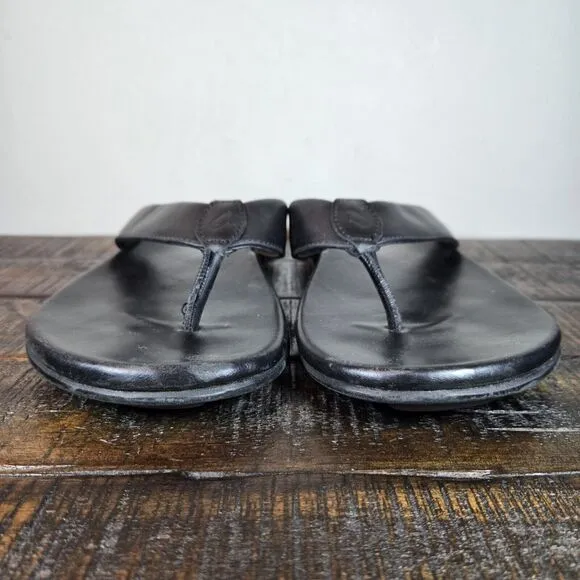 OluKai Auinala Mens Size 10 Beach Flip Flops Sandals Premium Leather Black