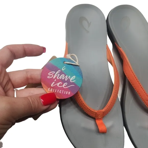 OLUKAI HO'OPIO Papaya Gray Flip Flip Sandals orange gray