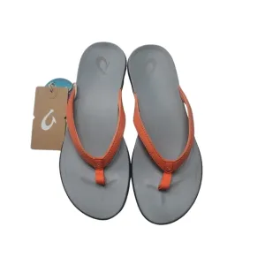 OLUKAI HO'OPIO Papaya Gray Flip Flip Sandals orange gray