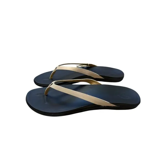 OluKai Ho'Opio Toe Post Sandals Leather Flip Flops Tapa/Black NWT Size 11