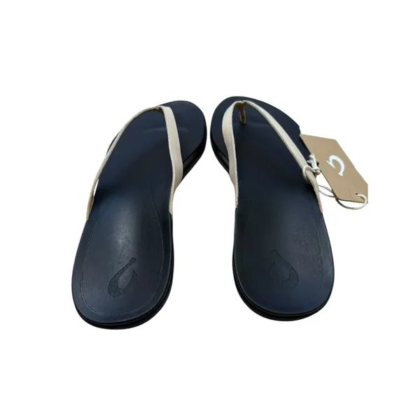 OluKai Ho'Opio Toe Post Sandals Leather Flip Flops Tapa/Black NWT Size 11