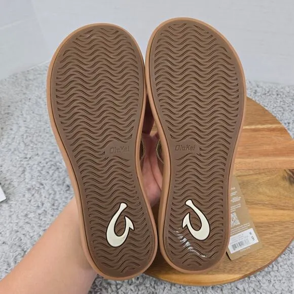 Olukai Kapeha Luana Bubbly Sahara Leather Flip Flop Sandals Womens 9 20468-FAFM