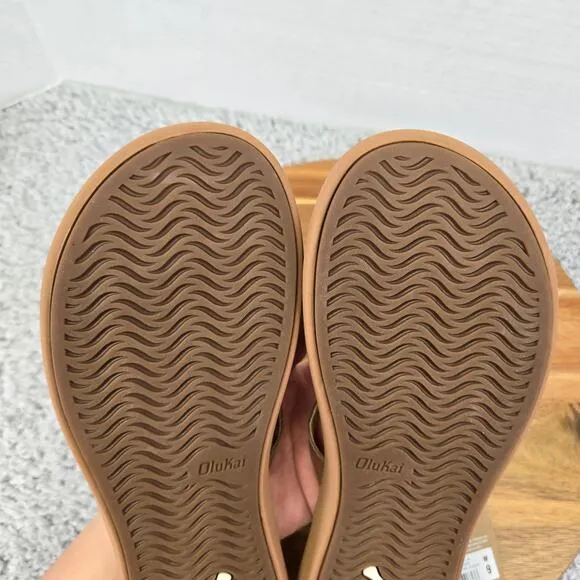 Olukai Kapeha Luana Bubbly Sahara Leather Flip Flop Sandals Womens 9 20468-FAFM