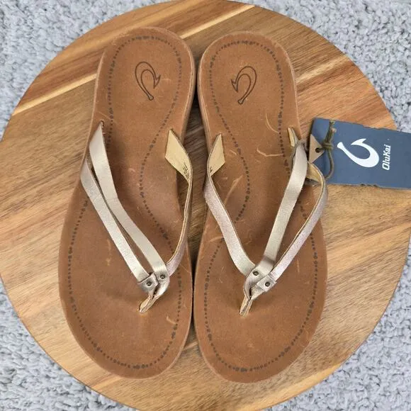 Olukai Kapeha Luana Bubbly Sahara Leather Flip Flop Sandals Womens 9 20468-FAFM