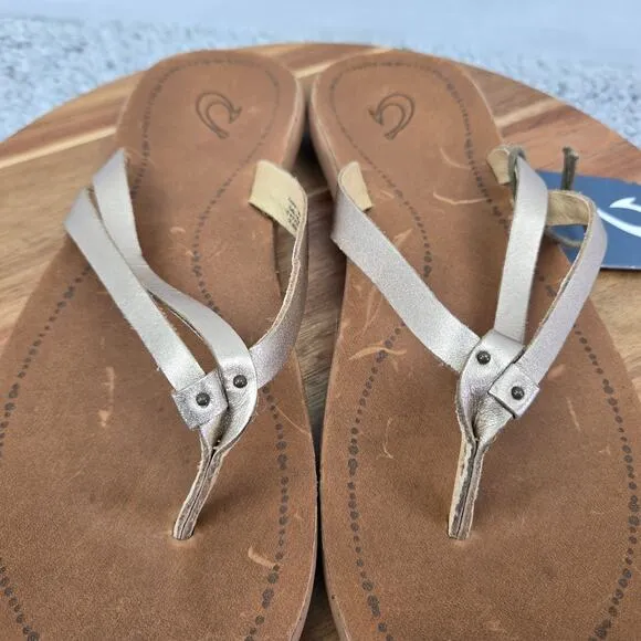 Olukai Kapeha Luana Bubbly Sahara Leather Flip Flop Sandals Womens 9 20468-FAFM