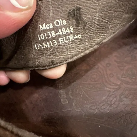 OluKai Mea Ola Brown Leather Embroidered Sandals Flip Flops Comfort Mens Size 13