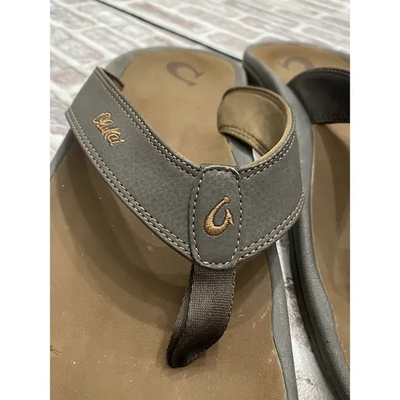 Olukai Ohana 10110A Flip Flops Thong Slip On Sandals Dark Java/Tan Mens Size 14
