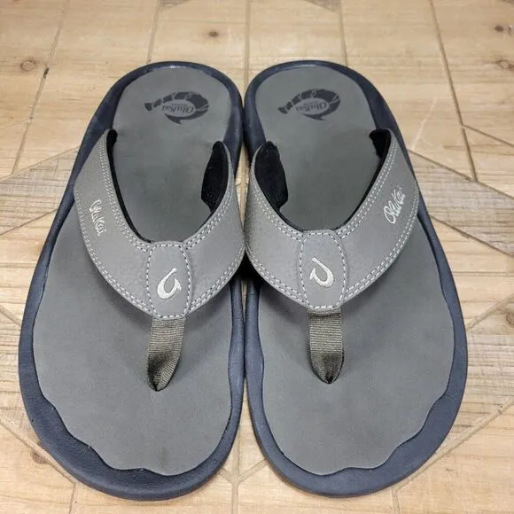 🔥 OluKai Ohana Sandals Men 9 M Brown Black Flip Flop Slides Fish Slippers Thong
