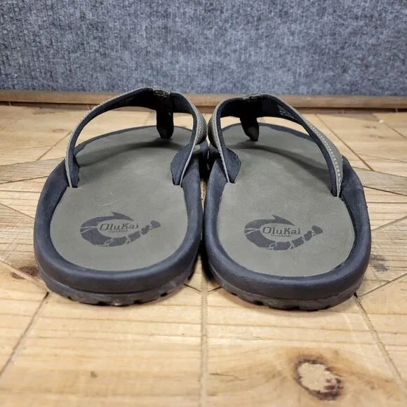 🔥 OluKai Ohana Sandals Men 9 M Brown Black Flip Flop Slides Fish Slippers Thong