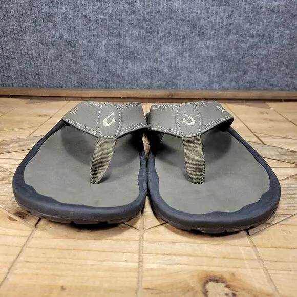 🔥 OluKai Ohana Sandals Men 9 M Brown Black Flip Flop Slides Fish Slippers Thong