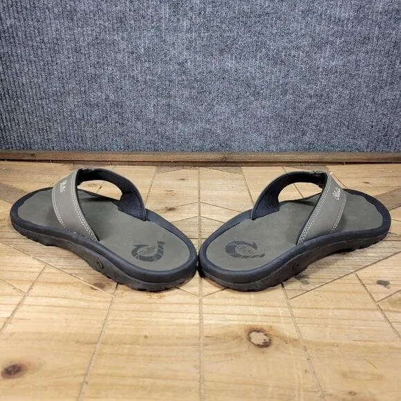 🔥 OluKai Ohana Sandals Men 9 M Brown Black Flip Flop Slides Fish Slippers Thong