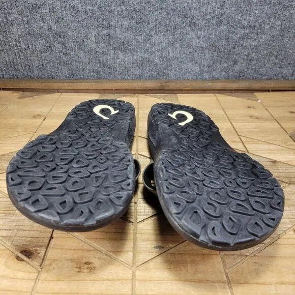 🔥 OluKai Ohana Sandals Men 9 M Brown Black Flip Flop Slides Fish Slippers Thong