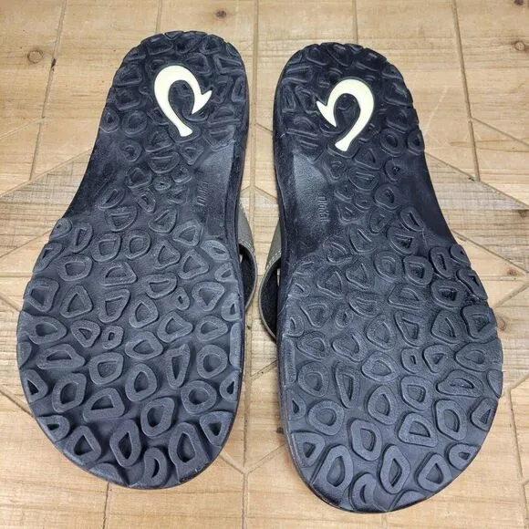 🔥 OluKai Ohana Sandals Men 9 M Brown Black Flip Flop Slides Fish Slippers Thong