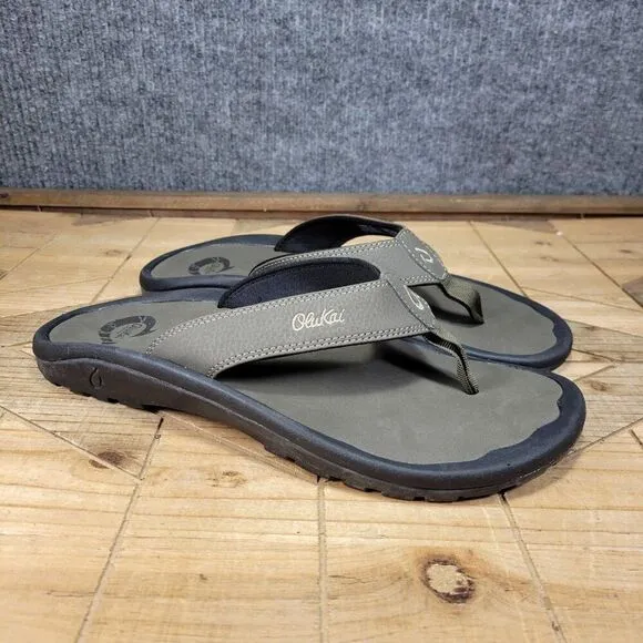 🔥 OluKai Ohana Sandals Men 9 M Brown Black Flip Flop Slides Fish Slippers Thong