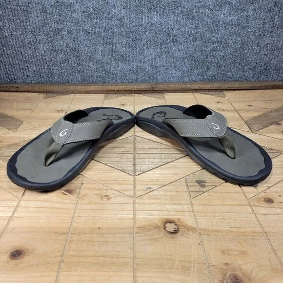 🔥 OluKai Ohana Sandals Men 9 M Brown Black Flip Flop Slides Fish Slippers Thong