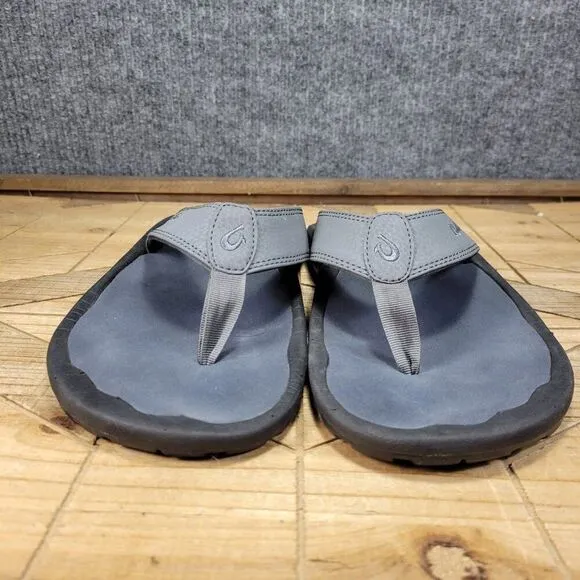 🔥 OluKai Ohana Sandals Men 9 M Gray Black Flip Flop Slides Fish Slippers Thong