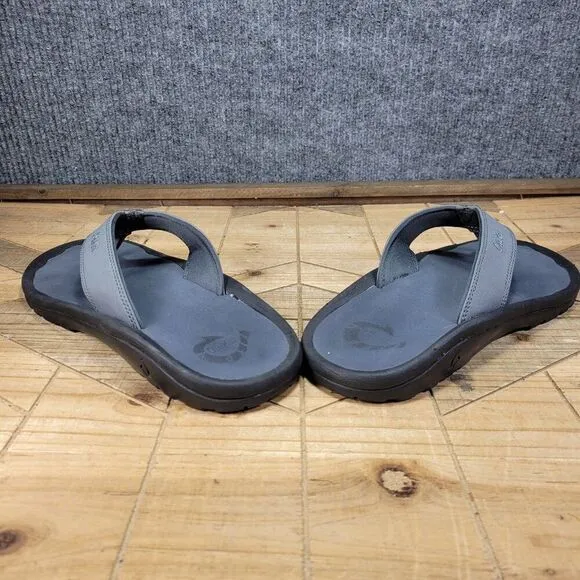 🔥 OluKai Ohana Sandals Men 9 M Gray Black Flip Flop Slides Fish Slippers Thong