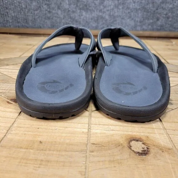 🔥 OluKai Ohana Sandals Men 9 M Gray Black Flip Flop Slides Fish Slippers Thong