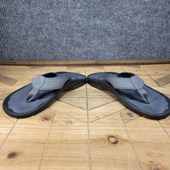 🔥 OluKai Ohana Sandals Men 9 M Gray Black Flip Flop Slides Fish Slippers Thong