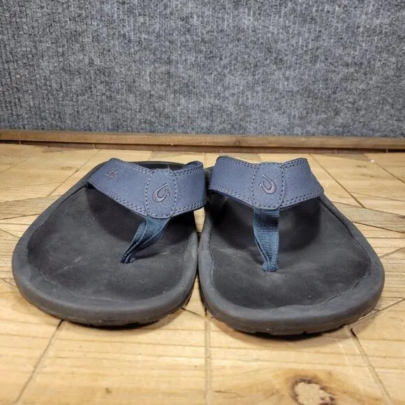 🔥 OluKai Ohana Sandals Men 9 M Navy Black Flip Flop Slides Fish Slippers Thong