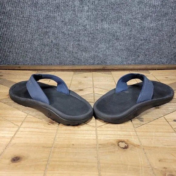 🔥 OluKai Ohana Sandals Men 9 M Navy Black Flip Flop Slides Fish Slippers Thong