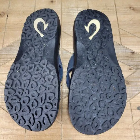 🔥 OluKai Ohana Sandals Men 9 M Navy Black Flip Flop Slides Fish Slippers Thong