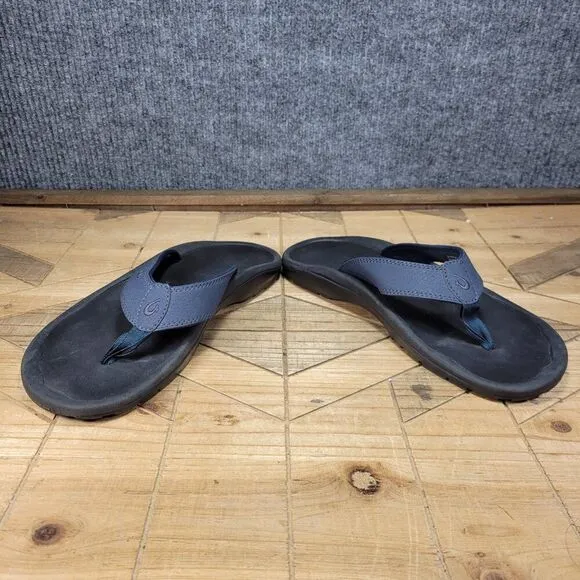 🔥 OluKai Ohana Sandals Men 9 M Navy Black Flip Flop Slides Fish Slippers Thong