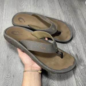 Olukai Ohana Sandals Mens Size 13 Flip Flop Brown Thong Leather