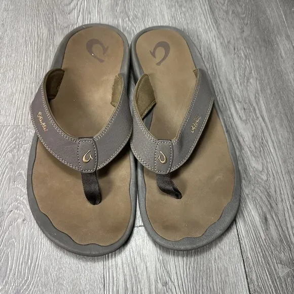 Olukai Ohana Sandals Mens Size 13 Flip Flop Brown Thong Leather