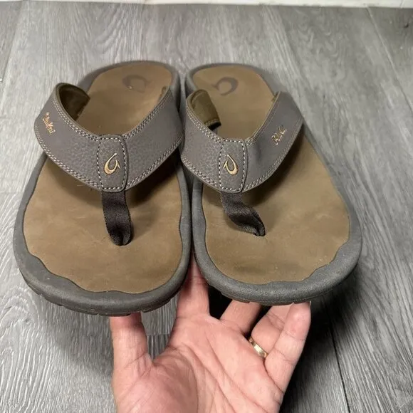 Olukai Ohana Sandals Mens Size 13 Flip Flop Brown Thong Leather