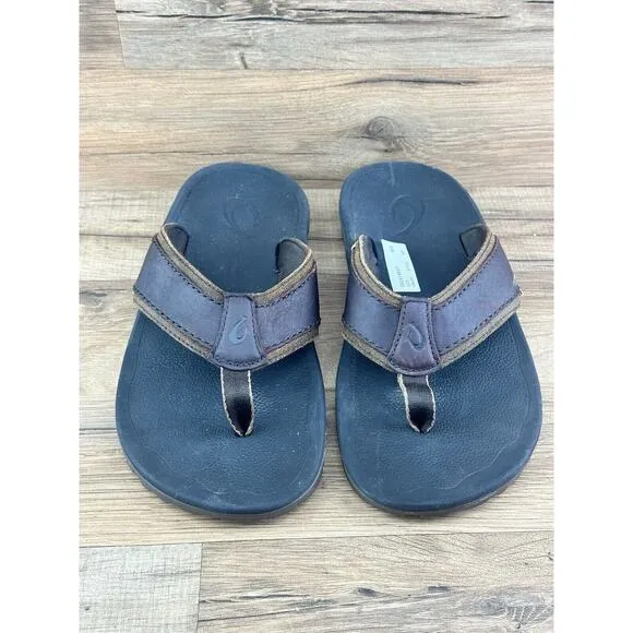 OluKai Pikoi Green Leather Sandal Flip Flop Men's Size 9(42 EU)
