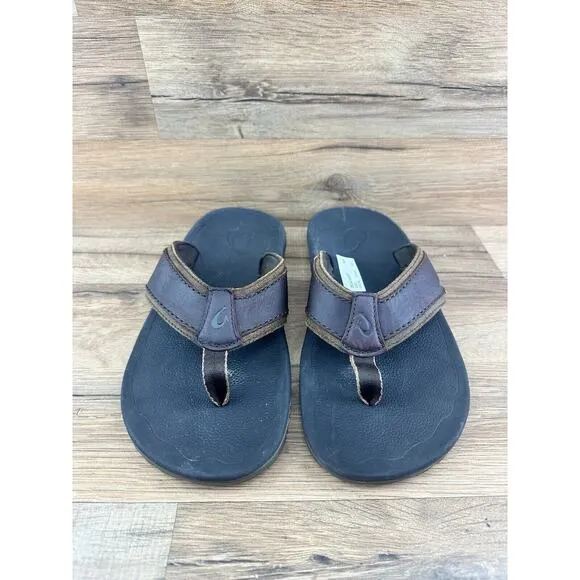 OluKai Pikoi Green Leather Sandal Flip Flop Men's Size 9(42 EU)