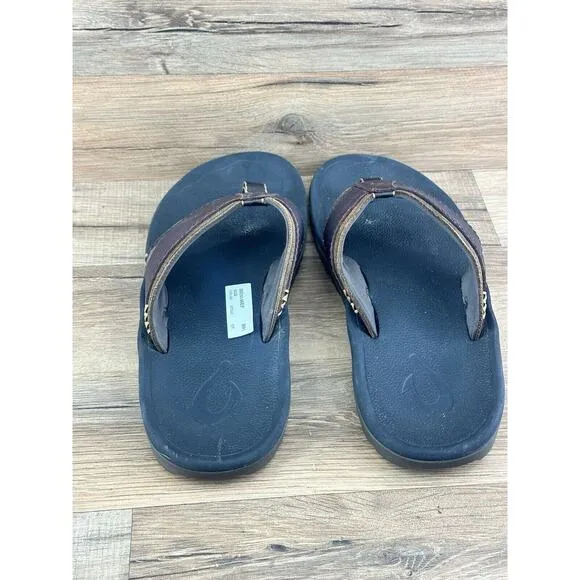 OluKai Pikoi Green Leather Sandal Flip Flop Men's Size 9(42 EU)