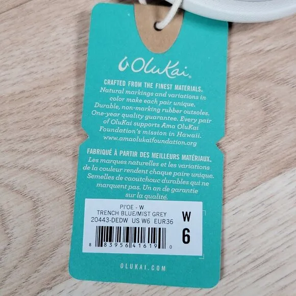 OluKai PI'OE Sandals Women Size 6 Blue Gray Beach Flip Flops Slippers 20443-DEDW