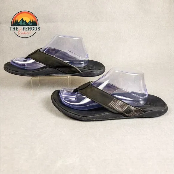 OluKai Tuahine Men's Flip Flop Thong Sandal Black Grey Slip On Men's Size 43
