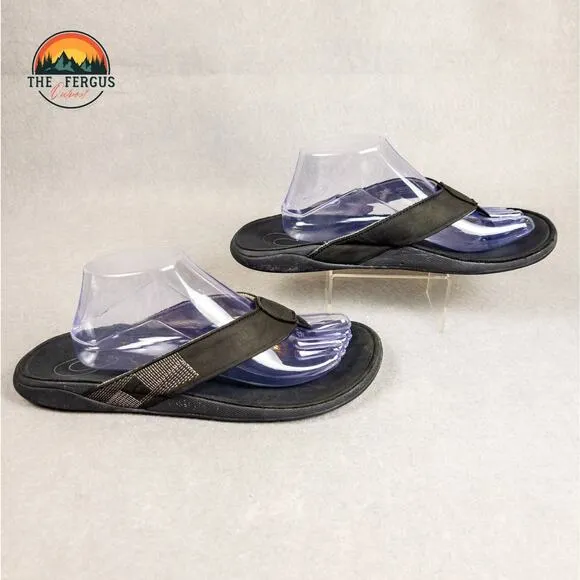 OluKai Tuahine Men's Flip Flop Thong Sandal Black Grey Slip On Men's Size 43