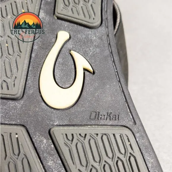 OluKai Tuahine Men's Flip Flop Thong Sandal Black Grey Slip On Men's Size 43