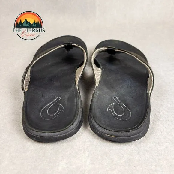 OluKai Tuahine Men's Flip Flop Thong Sandal Black Grey Slip On Men's Size 43