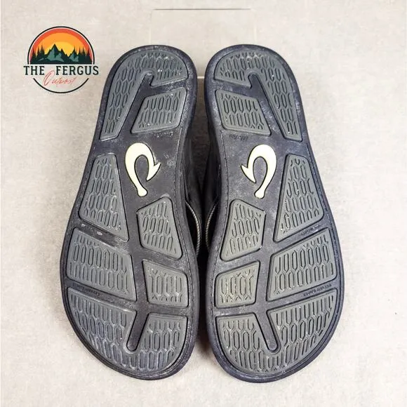 OluKai Tuahine Men's Flip Flop Thong Sandal Black Grey Slip On Men's Size 43
