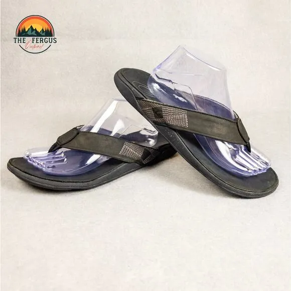 OluKai Tuahine Men's Flip Flop Thong Sandal Black Grey Slip On Men's Size 43