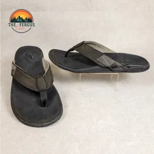OluKai Tuahine Men's Flip Flop Thong Sandal Black Grey Slip On Men's Size 43