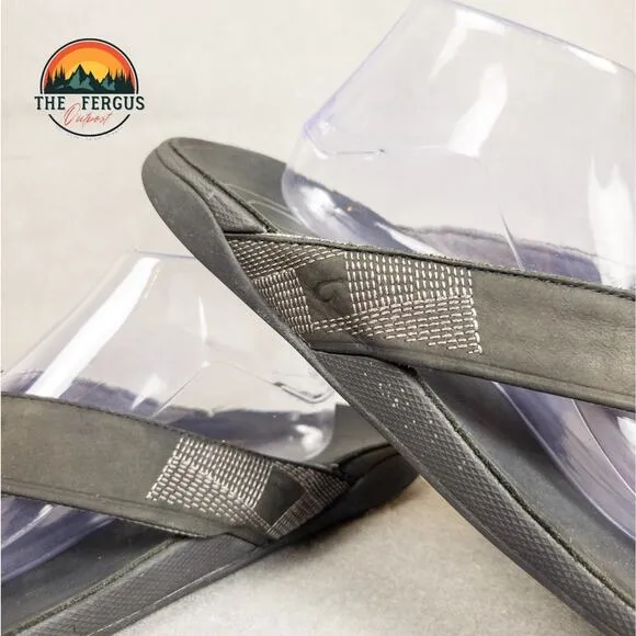 OluKai Tuahine Men's Flip Flop Thong Sandal Black Grey Slip On Men's Size 43