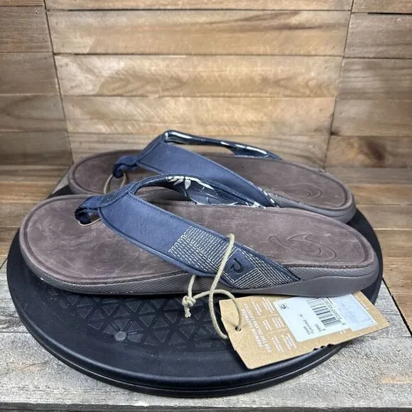 OluKai Men's Size 8 EUR 41 Tuahine Sandals Blue Flip-Flops Comfort Sandals NEW